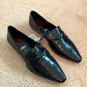 NWT Zara Women's Black Loafers Pointed Toe Size 39 US 8